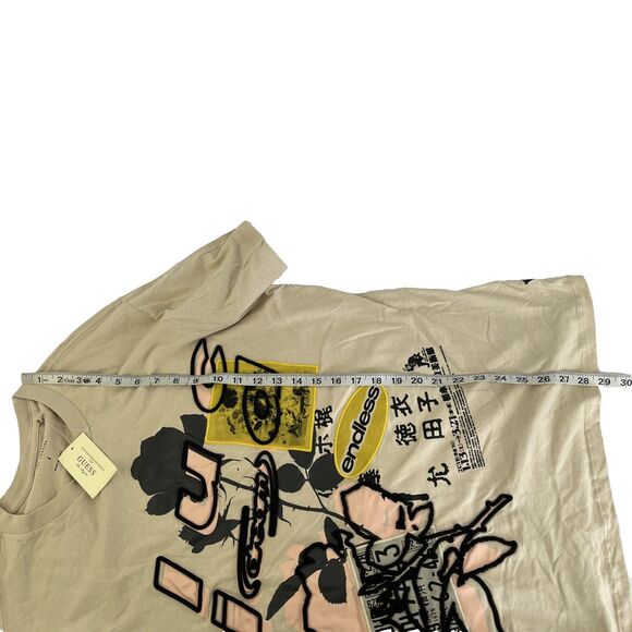 New Mens Guess Lucid Dreams Graphic Textured T-Shirt Sz L NWT Ecru Pearl - Picture 7 of 8